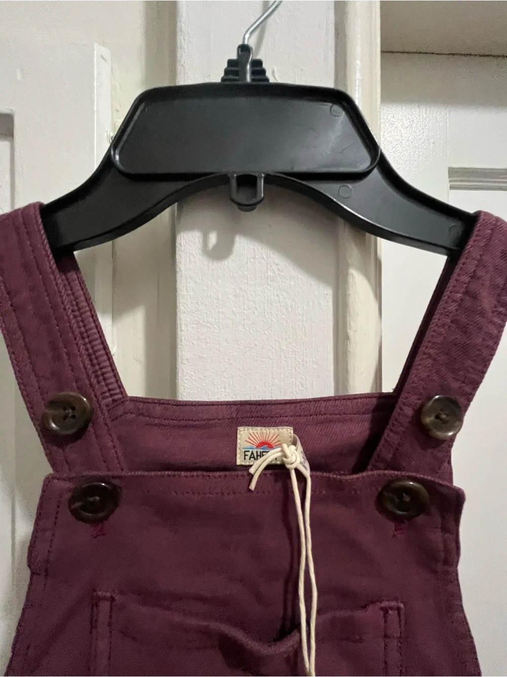 Faherty kids stretch terry overalls in grape size 5